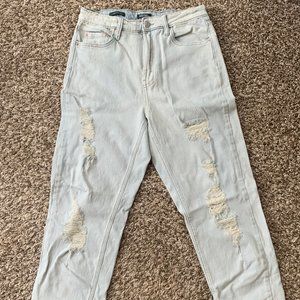 Women's Super-High Rise Distressed Taper Mom Jeans - Wild Fable